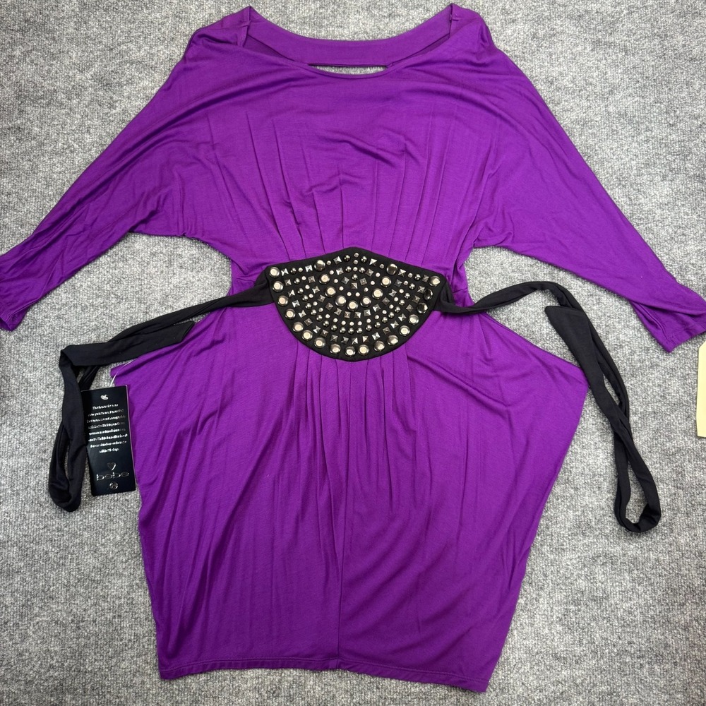 NWT - vintage DEADSTOCK Y2K Bebe purple jersey knit batwing dress sz Small
